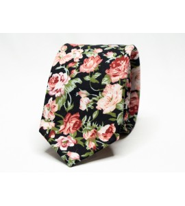 Black Red Rose Floral Tie